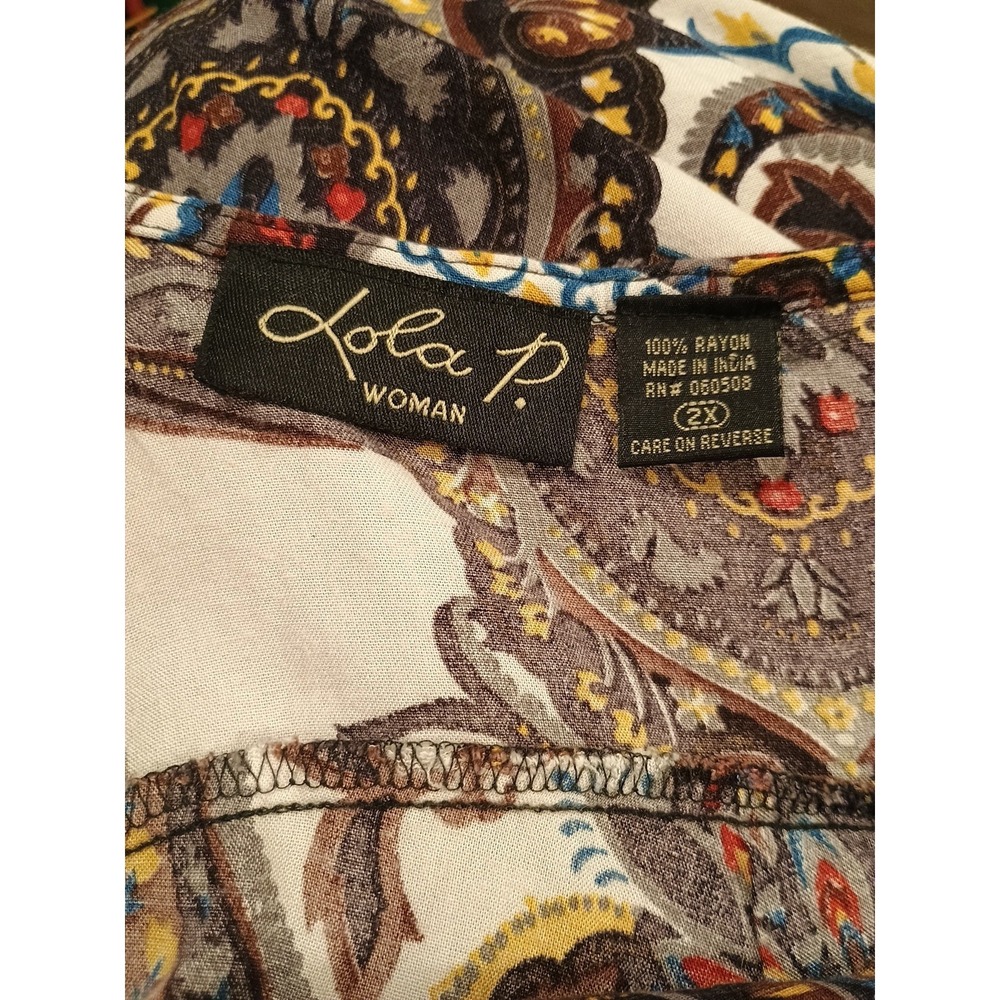 Lola P Woman Boho Paisley Print Front Kimono Duster Longline Fringe Plus Size 2X - Picture 5 of 7